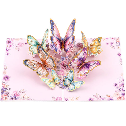 up-Karte 3D Schmetterlingen und Blumen - Geburtstagskarte